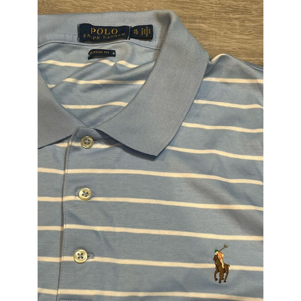 Men Polo Ralph Lauren mesh Polo Shirt Striped - CLASSIC FIT - XL‎ - Picture 5 of 6